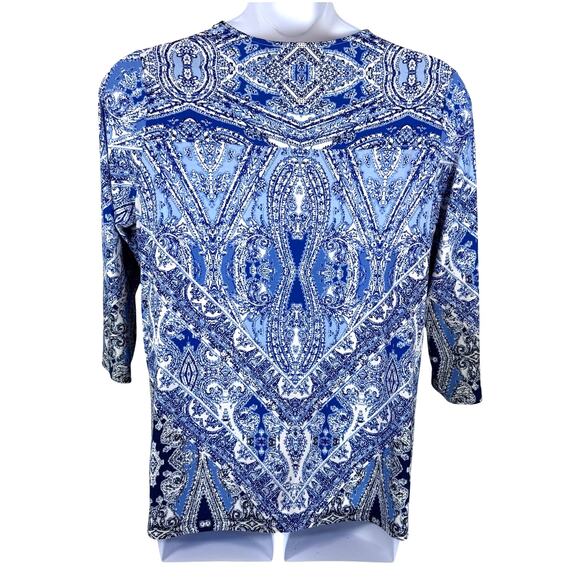 Susan Graver Artisan Large blue White paisley beaded sequin women knit Blouse - Picture 2 of 8